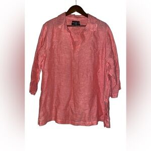 Tahari Elie Linen Orange Tunic‎ Blouse Beachy Summer Basic Relax Travel Women 2X